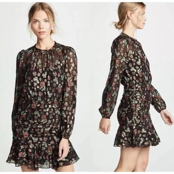 Veronica Beard Robin Blk Floral Metallic Silk Short Dress, NWT, Sz. 8, 650.00 va - Picture 1 of 5